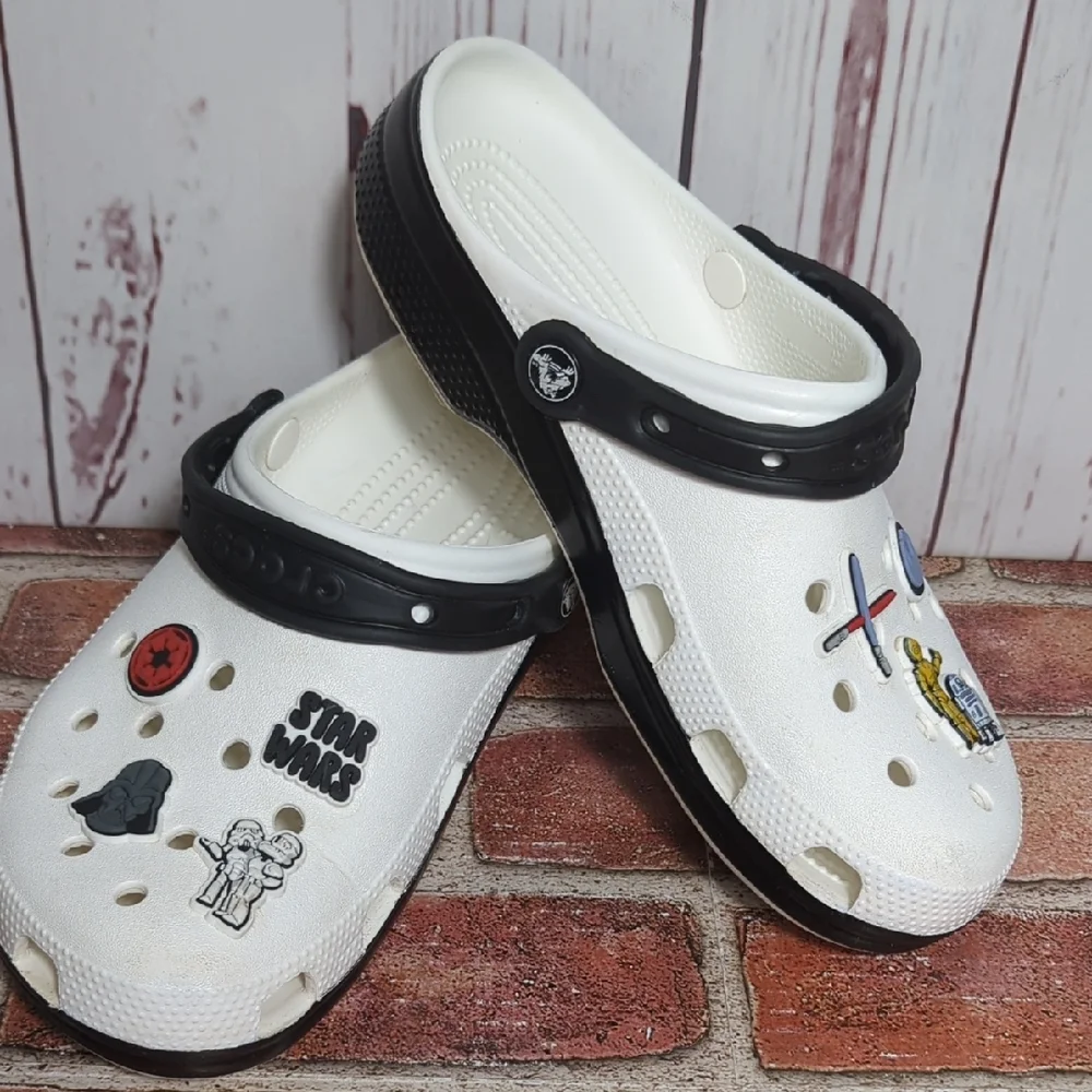 Disney Parks Star Wars Crocs Clogs 2024 Black White Men's 7 Women's 9 HTF Charms